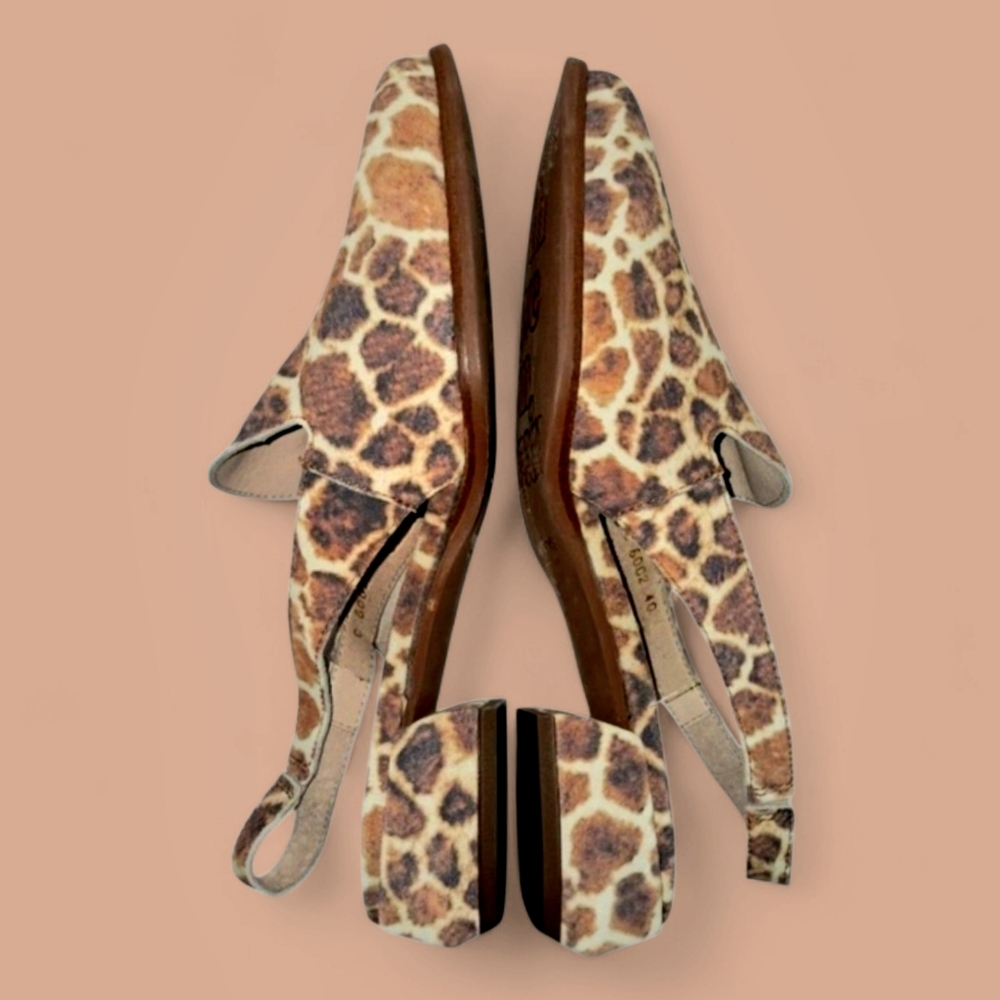 Wonders Slingback Pump NWOT Sz 9/9.5 EU 40 Brown/Cream Leather Animal Print